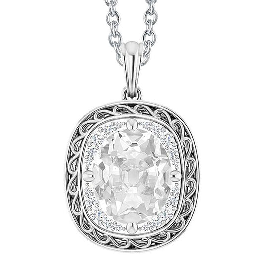 Halo Gold Echt Diamant Anhänger Oval Old Mine Cut 6 Karat Mit Kette