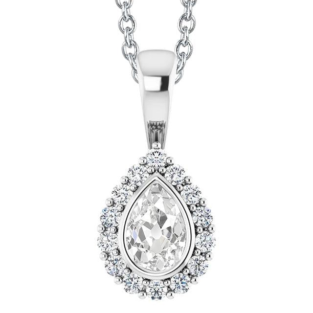 Halo Gold Natürlich Diamant Anhänger rund & Birne alter Bergmann Lünette Set 5 Karat - harrychadent.ch