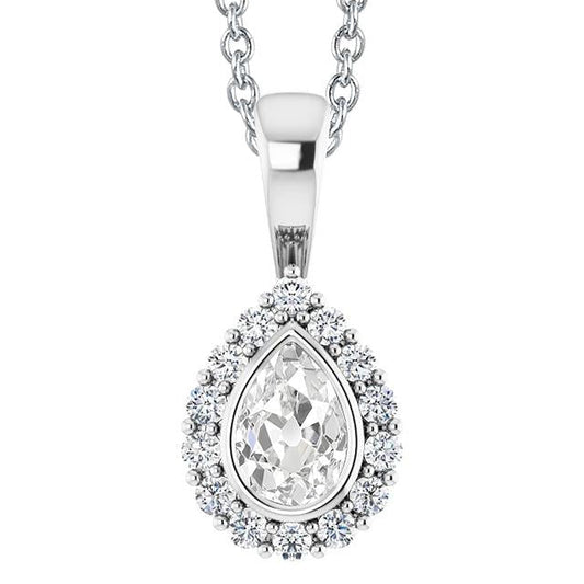 Halo Gold Natürlich Diamant Anhänger rund & Birne alter Bergmann Lünette Set 5 Karat - harrychadent.ch