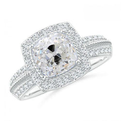Halo Kissen Naturlich Diamantring Old Cut Schmuck 3,50 Karat Pave Set Akzente