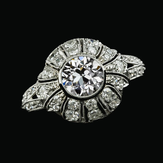 Halo Lünette Runder Ring Old Mine Cut Natürliche Diamanten Split Shank 4 Karat