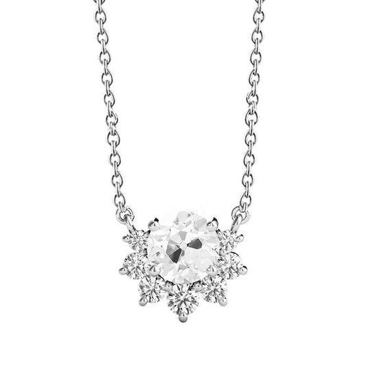Halo Natürlich Diamant Anhänger rund alter Bergmann 3 Karat mit Kette Gold 14K- harrychadent.ch