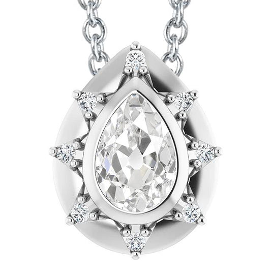 Halo Naturliche Diamant Anhänger Lünette Set Birne Alter Bergmann 5 Karat Weißgold 14K