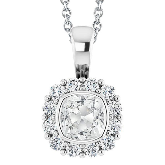 Halo Natürliche Diamant Anhänger Lünette rund & Kissen Alter Bergmann 7,50 Karat