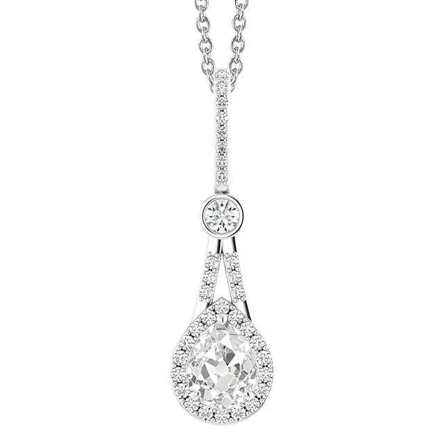 Halo Natürliche Diamant Anhänger Mit Bügel Rund & Birne Old Mine Cut 2,50 Karat