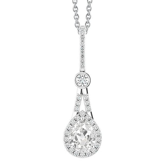 Halo Natürliche Diamant Anhänger Mit Bügel Rund & Birne Old Mine Cut 2,50 Karat