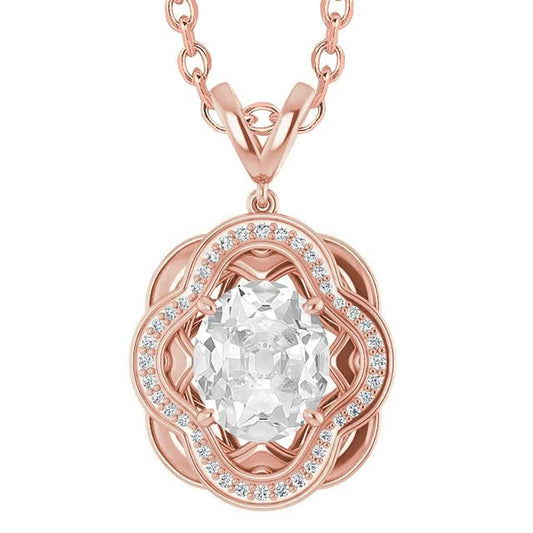 Halo Natürliche Diamant Anhänger Rund & Oval Alter Bergmann 4 Karat Roségold 14K