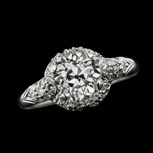 Halo Old Cut Runder Natürliche Diamantring 3 Karat Damen Goldschmuck