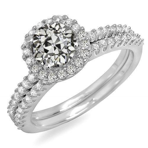 Halo Old Mine Cut Echt Diamant-Verlobungsring-Set 5,50 Karat Weißgold