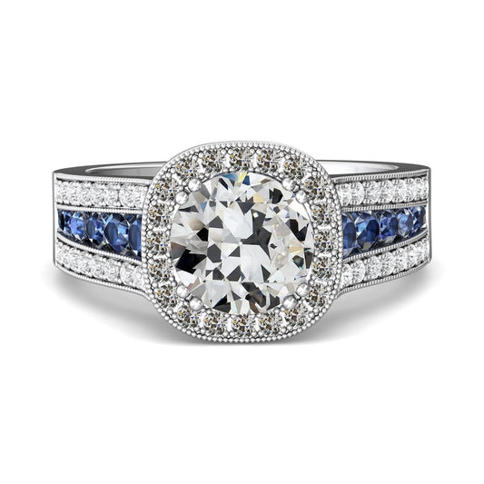 Halo Old Mine Cut Echt Diamant & Blaue Saphire Ring Krappenset 6,50 Karat - harrychadent.ch