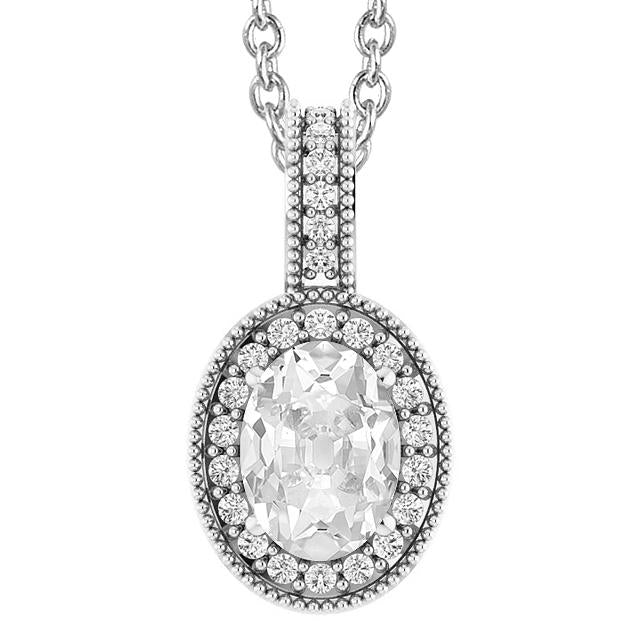Halo Oval Alter Bergmann Echt Diamant Anhänger 5,50 Karat Milgrain Weißgold - harrychadent.ch
