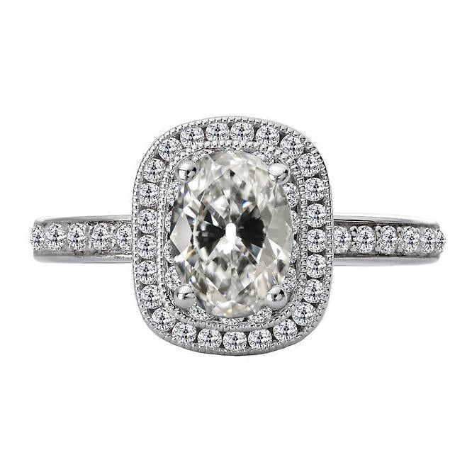 Halo Oval Alter Bergmann Echt Diamant Verlobungsring 8 Karat Vintage-Stil