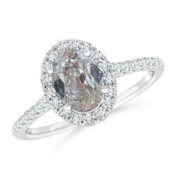 Halo Oval Old Cut Natürlich Diamantring 3 Karat mit funkelnden Diamantakzenten
