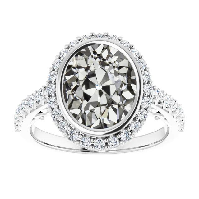 Halo Oval Old Mine Cut Echt Diamantring Lünette Set 9,50 Karat