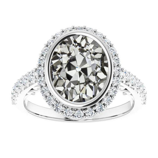 Halo Oval Old Mine Cut Echt Diamantring Lünette Set 9,50 Karat