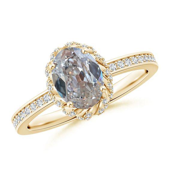 Halo Oval Old Mine Cut Natürlich Diamantring 2,65 Karat Gelbgold mit Akzent - harrychadent.ch