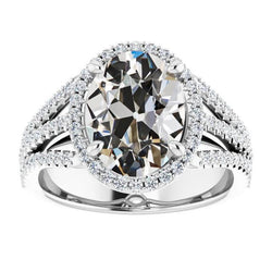 Halo Ovaler Altschliff-Naturliche Diamant Ring Zinken Doppelspaltschaft 8,75 Karat