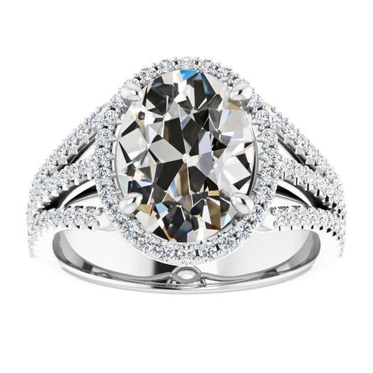 Halo Ovaler Altschliff-Naturliche Diamant Ring Zinken Doppelspaltschaft 8,75 Karat- harrychadent.ch