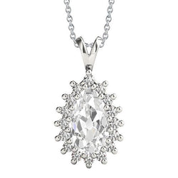 Halo Pear Alter Bergmann Echt Diamant Anhänger 3,50 Karat Sunburst Style Gold