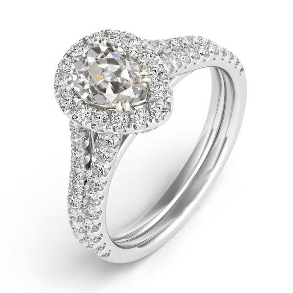 Halo Pear Alter Bergmann Echt Diamant Ehering Set Schmuck 6,50 Karat