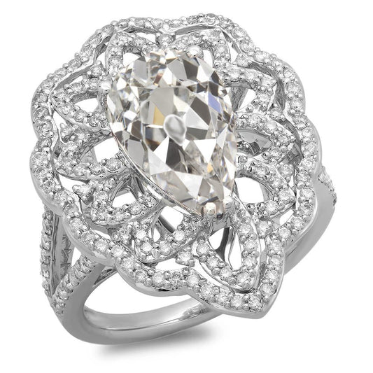 Halo Pear Alter Bergmann Echt Diamantring Blume Antik-Stil 10.50 Karat