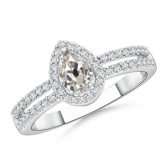 Halo Pear Old Mine Cut Natürlich Diamantring 3 Karat geteilter Schaft - harrychadent.ch