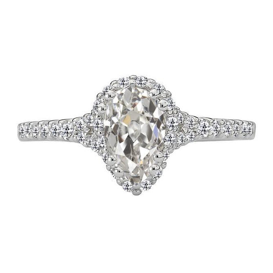 Halo Pear Old Mine Cut Natürliche Diamant Ehering Weißgold 4,50 Karat