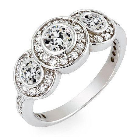 Halo Ring Alter Minenschliff Echt Diamant 3 Steine Stil Lünette Set 5 Karat Gold
