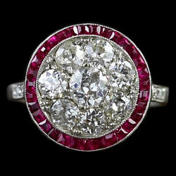 Halo Ring Alter Minenschliff runder Echt Diamant & Burma Rubin Schmuck 2,50 Karat