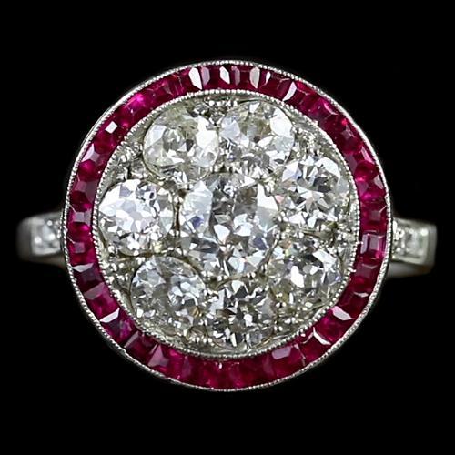 Halo Ring Alter Minenschliff runder Echt Diamant & Burma Rubin Schmuck 2,50 Karat