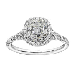 Halo Ring Kissen Echt Diamant Alter Bergmann Weißgold 3,90 Karat Pave Set
