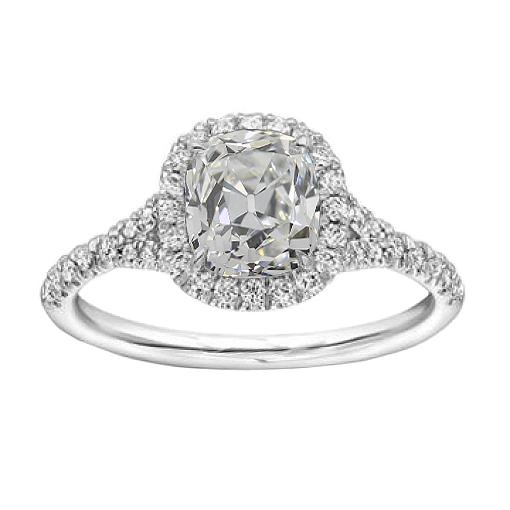 Halo Ring Kissen Echt Diamant Alter Bergmann Weißgold 3,90 Karat Pave Set