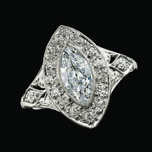 Halo Ring Marquise Old Mine Cut Natürliche Diamant Lünette Set Milgrain 6 Karat