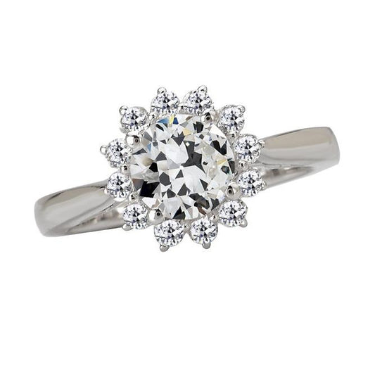 Halo Ring Old Cut Echt Diamond Flower Style Konischer Schaft 4,50 Karat