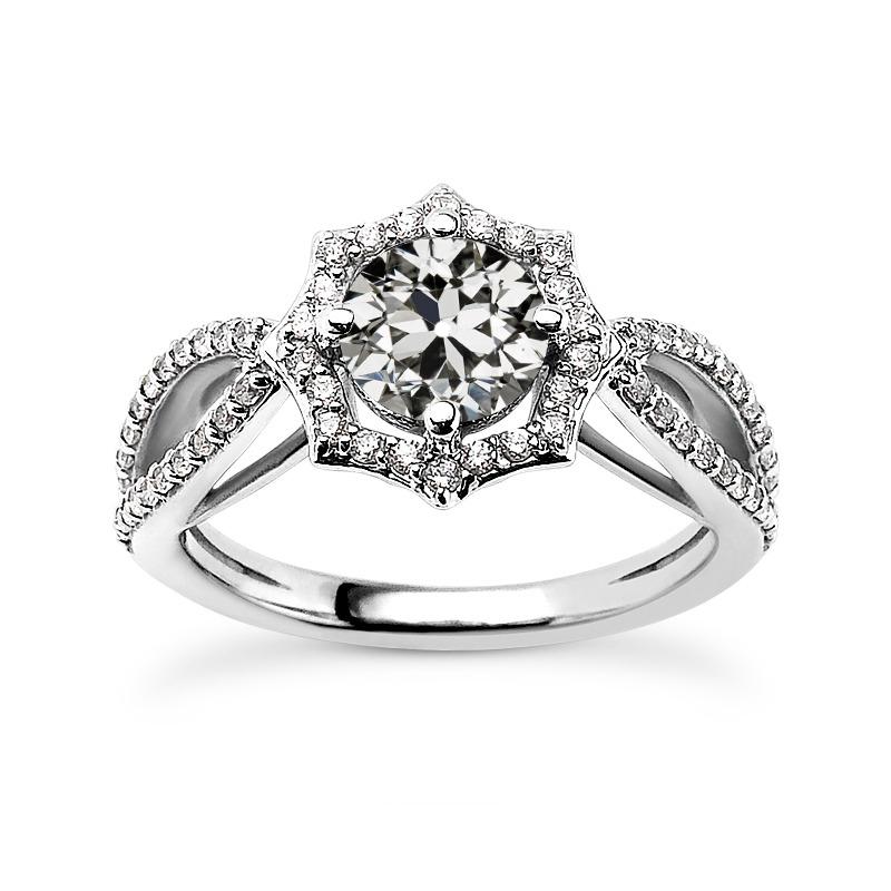 Halo Ring Old Mine Cut Echt Diamant Star Style Split Shank 3,25 Karat