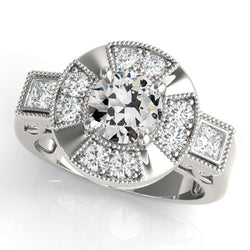 Halo Ring Rund Alter Bergmann Echt Diamant Filigran Milgrain 14K Gold 5 Karat