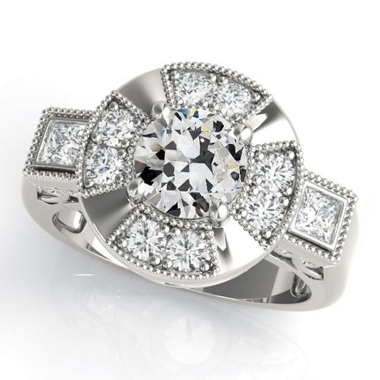Halo Ring Rund Alter Bergmann Echt Diamant Filigran Milgrain 14K Gold 5 Karat - harrychadent.ch