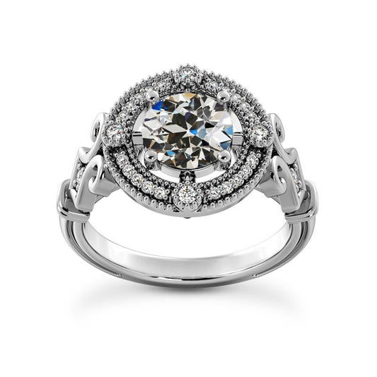 Halo Ring Rund Alter Bergmann Echt Diamant Vintage-Stil Krappenset 4,50 Karat