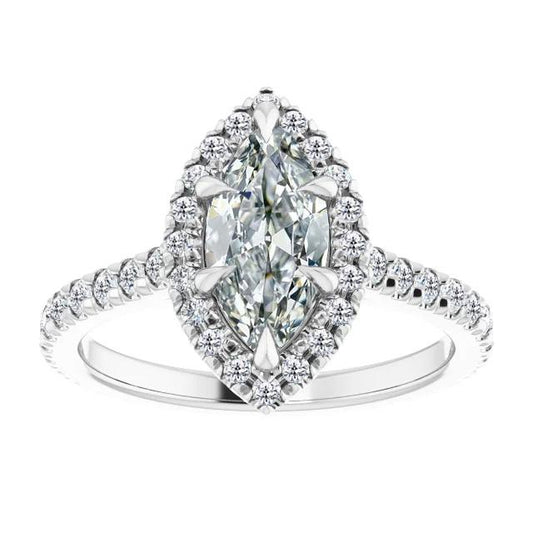 Halo Ring Rund & Marquise Alter Bergmann Echt Diamant 6 Zinken Set 6 Karat - harrychadent.ch