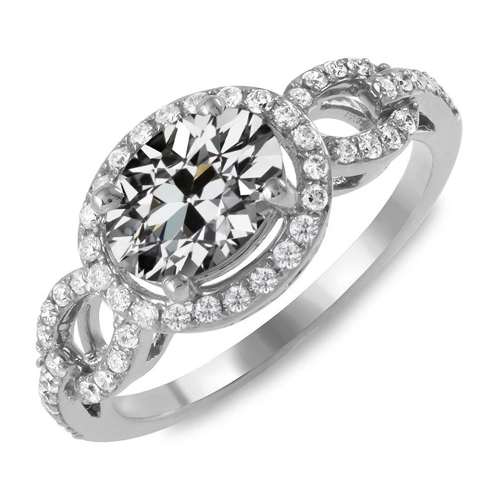 Halo Ring Rund & Oval Old Mine Cut Echt Diamant Split Shank 9 Karat
