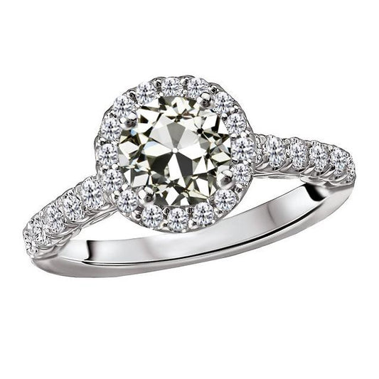 Halo Ring Runder Alter Bergmanns Natürliche Diamant Mit Akzenten 14K Gold 5 Karat