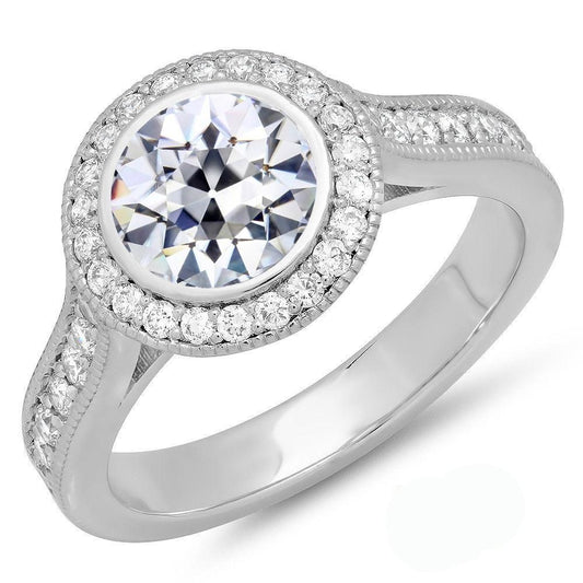 Halo Ring Runder Alter Europäischer Naturliche Diamant Lünette Set Weißgold 7,50 Karat