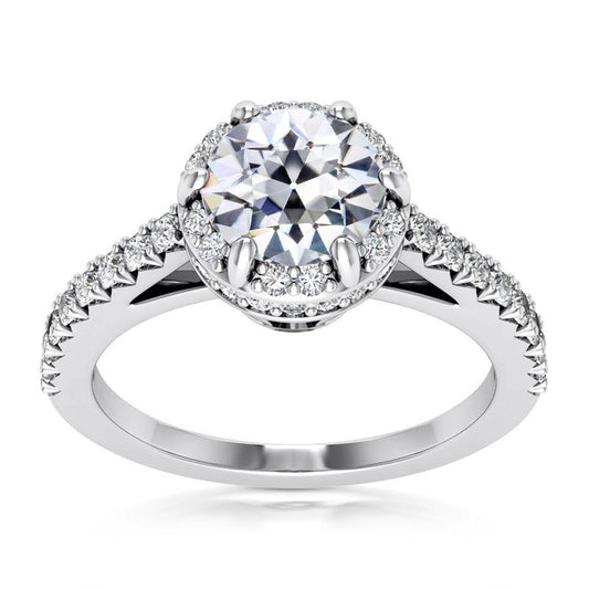 Halo Ring Runder Alter Minenschliff Echt Diamant 6 Zinken Set 7 Karat Schmuck