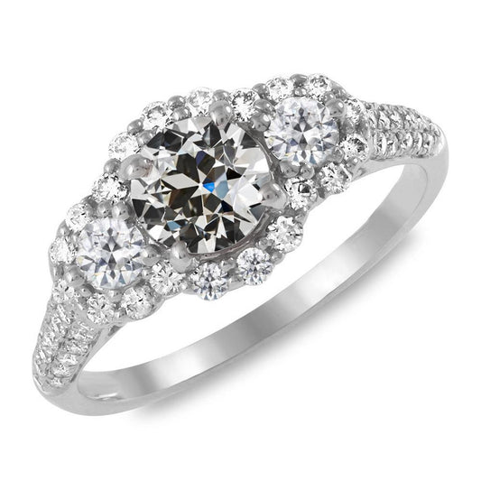 Halo Ring Runder Alter Minenschliff Echt Diamant Pave Set 14K Gold 8 Karat