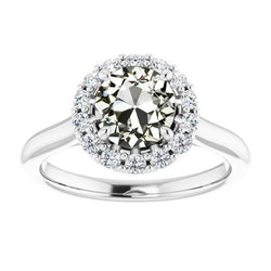 Halo Ring Runder Altschliff Echt Diamant 14K Weißgold 5 Karat Schmuck