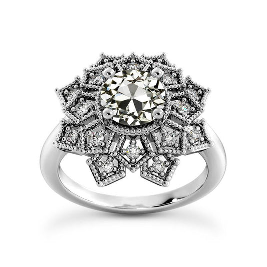 Halo Ring Runder Altschliff Naturliche Diamant Stern Vintage-Stil 4,50 Karat