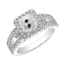 Halo Ringkissen alter Bergmann Natürlich Diamant 2,50 Karat Doppelschaft