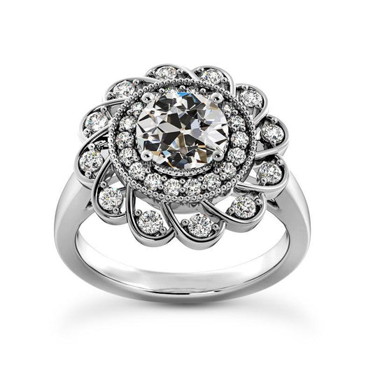 Halo Runden Alter Bergmann Echt Diamant Ehering Flower Style 4,75 Karat - harrychadent.ch