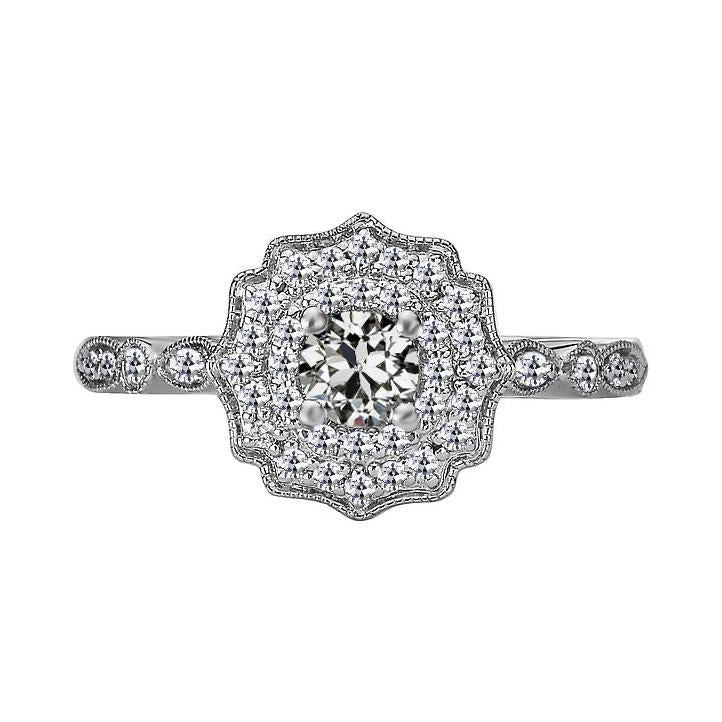 Halo Runden Alter Bergmann Echt Diamantring Blume Vintage-Stil 3.50 Karat