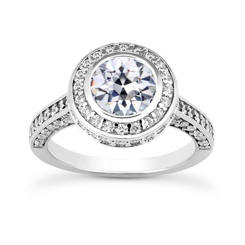 Halo Runden Alter Bergmann Naturliche Diamantring Mit Akzenten Lünette Set 5,75 Karat